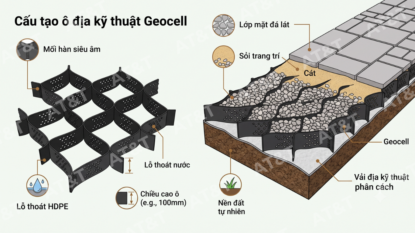 Cấu tạo ô địa kỹ thuật Geocell lót lối đi